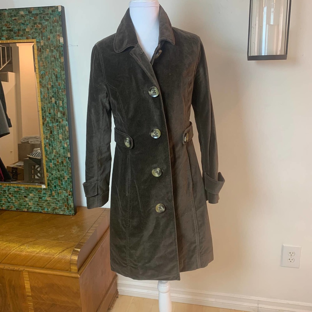 Boden Velvet Single Breasted Tailored Trench Coat Size 10  Chocolate Brown